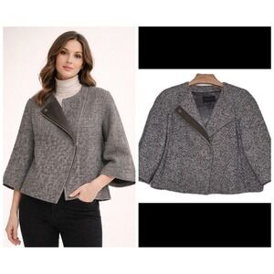 Banana Republic Tweed Blazer Jacket Charcoal Gray Wool Blend Women's XL Moto